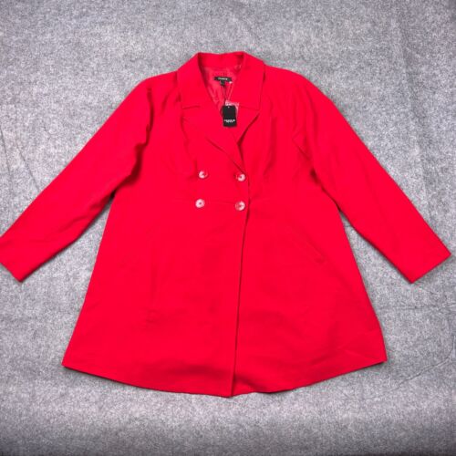Torrid Trench Coat Womens 2X Red A Line Long Jacket Button Up Lined Pockets NEW