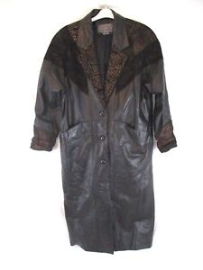 International Outerwear Womens Trench Coat Sz M Black Leather Snap BB236