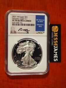 2021 W PROOF SILVER EAGLE NGC PF70 ULTRA CAMEO EDMUND MOY HAND SIGNED LABEL T1