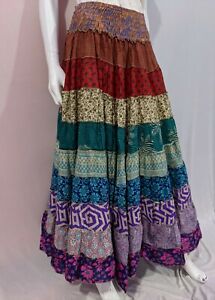 Free Size Patchwork Skirt Multi-layer Skirt Maxi Dress patchwork Hippie dress