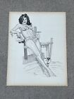 Vintage Drawing Pen & Ink Pinup Girl Model Poster Signed 1950’s Bettie Page Art