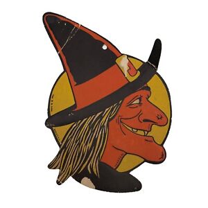 Vintage LUHRS Halloween Witch Face Diecut Paper Decoration