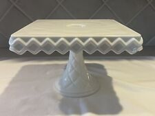 Vintage Square Indiana Milk Glass Rum Well Cake Stand Pedestal Cake Plate