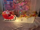 Vintage Christmas Blow Mold Lighted Santa Sled Set New Old Stock Union 31” Long