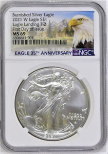 New Listing2021 w burnished silver eagle type 2 ngc ms 69 fdoi mtn Label