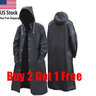 Men Adult Waterproof Long Raincoat Rain Coat Hooded Trench Jacket Outdoor Hiking