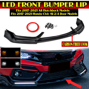 LED Turn Light Front Bumper Lip Carbon for Honda Civic Si Hatchback 2017-2021