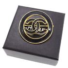 CHANEL CC Logos Circle Used Pin Brooch Gold Plated Black Vintage #CG390 M
