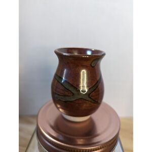 New ListingWhitefish Montana Pottery 2016 2 inch mini stoneware vase brown & green crackle