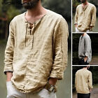 Mens Long Sleeve Retro Medieval Pirate Shirt Bandage Lace Up Casual Blouse Tops