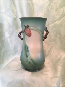 Roseville Pottery Pine Cone Vase 480-7, Green Vintage