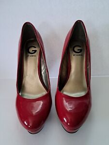 G by Guess Women's Red Platform Shoes Stiletto Heels Shiny Sexy Sz. 9M