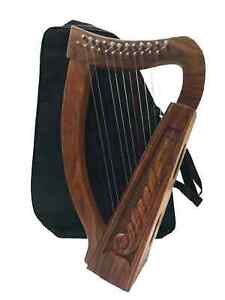 12 Metal Strings Lyre Harp Hand Engraved  Rosewood Irish Lyre Harp With Free Bag