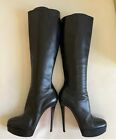 CHRISTIAN LOUBOUTIN Black Leather,Knee High Boots Size 38.5 (See Pics, Read)