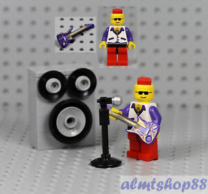 LEGO - Rock Star Guitarist Minifigure w/ Guitar & Microphone Stand Speakers Town