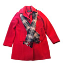 London Fog Wool Blend Coat Jacket Red Collar with Scarf Button Up Womens MEDIUM