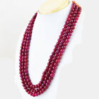 734.00 Cts Earth Mined 3 Strand Red Ruby Round Shape Beads Necklace NK 36E35