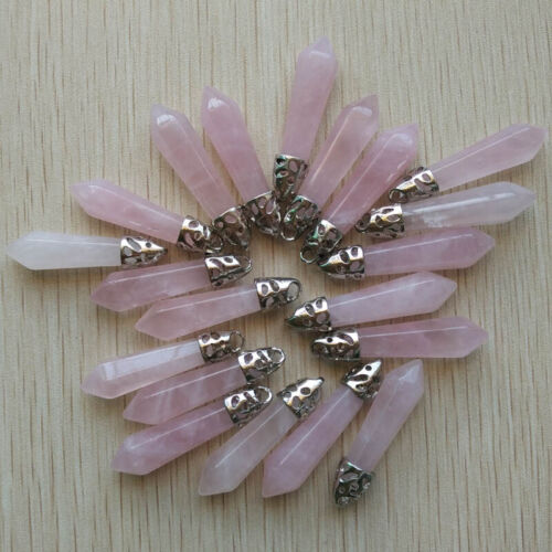 20pcs Fashion Natural pink crystal quartz stone pillar charms Pendant Wholesale