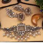 Indian Jewelry Silver Oxidized Choker Ethnic Necklace Earrings Afghani Boho Set