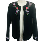 Vintage Cardigan Sweater Size 2 Small Black Purple Pink Embroidered Flowers
