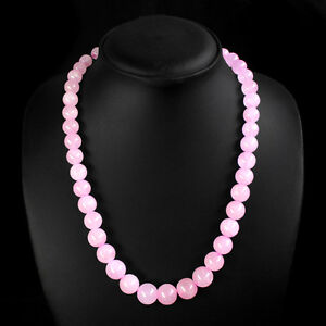 TOP MOST EXCLUSIVE 382.00 CTS NATURAL PINK ROSE QUARTZ ROUND BEADS NECKLACE