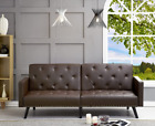 Convertible Futon Sofa Bed Sleeper Adjustable Living Room Couch Brown Leather