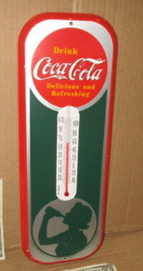 Coke SILHOUETTE GIRL - Coca-Cola - Gas Station- THERMOMETER SIGN -Dated 1984 USA