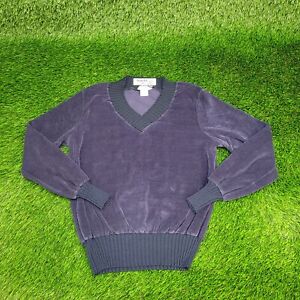 Vintage 70s MOD SEARS Velour Blank Sweater Womens Medium Blue Plain USA Made