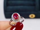 2CT Oval Cut Lab Created Red Ruby Halo Engagement Ring 14K White Gold Plated
