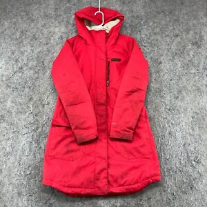 Columbia Jacket Womens Small Red Full Zip Omni Heat Hooded Puffer Trench Coat