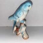 Vintage Parakeet Budgie Figurine Blue On Stump