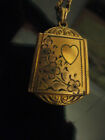 Antique Vintage Victorian Etched Heart Flowers Photo Locket Gold Plate Necklace!