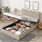 Queen Bed Frame with Lift Up Storage and Modern Tufted Headboard Light Beige