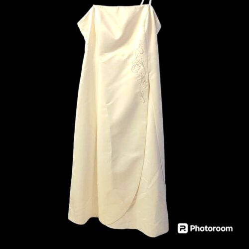 Bridal Gown Ivory Satin Strapless with Rhinestones & Embroidery, Size 16 EUC