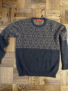ISAIA Sweater Fair Isle Gray Beige Made In Italy Size Medium Wool + Cashmere(?)