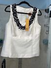 Tory Burch Beaded Silk Grania Top in Ivory Size 12 Large L New Nwt $400