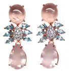 10 X 15 mm. Pear Rose-Quartz Topaz Cubic-Zirconia Earrings Silver 925 Sterling