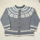 Vintage Dale of Norway Sweater Cardigan Womens 44 Gray Snowflake FLAWS Button
