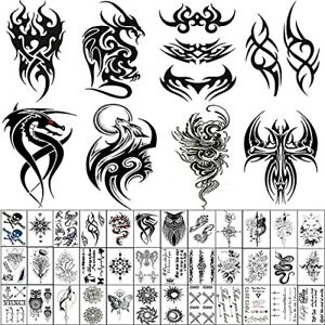 45 Sheets Temporary Tattoo for Men Include 8 Sheets Large Tribal Totem Tattoo...