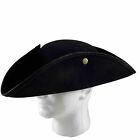 Vintage Tricorn Hat Men Large Black Suede Leather Hand Made Pirate Army Military
