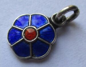TINY VINTAGE STERLING SILVER BLUE GUILLOCHE ENAMEL FORGET ME NOT FLOWER CHARM