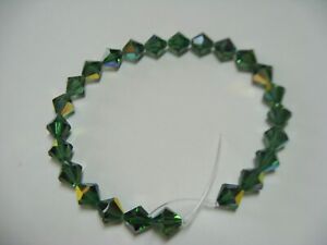 Vintage Green Bicone Crystal Beads    9.5 Inch Strand  10 x 11 mm Faceted Bicone