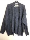 Aran Crafts Men's Blue Cable Knit Wool Cardigan Sweater Ireland Size XXL