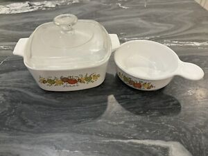 Vintage Corning Ware Spice of Life set of 2 Casserole With Lid And Handle Bowl
