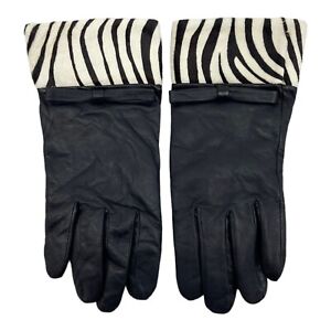 Vintage ETIENNE AIGNER Gloves Womens M 7 Leather Wrist Wool Lined Bow Zebra NOS