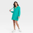Women's Long Sleeve Mini Fleece Tunic Dress - Universal Thread Green L