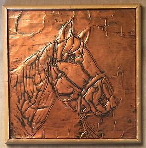 Vintage Mid Century Modern - Horse Stallion Embossed Copper Relief Art 11