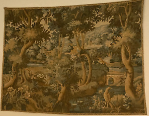 New Listing18th Century   French Verdure Heron Bird Paradise Castle Town Tapestry 75