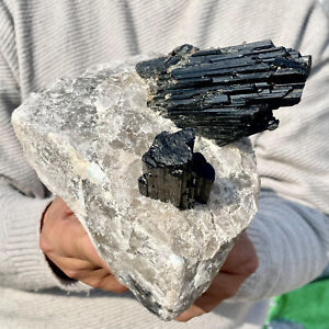 5.48LB Large Natural Black Tourmaline Crystal Gemstone Rough Mineral Specimen