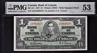 1937  Bank of Canada One Dollar Bank Note $1 About Uncirculated PMG AU53